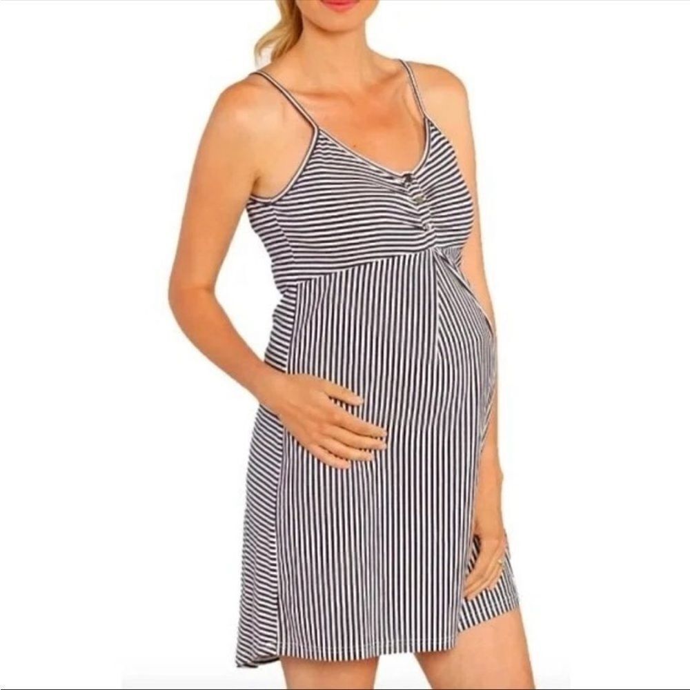 Angel Maternity nursing striped blue dress M NWOT